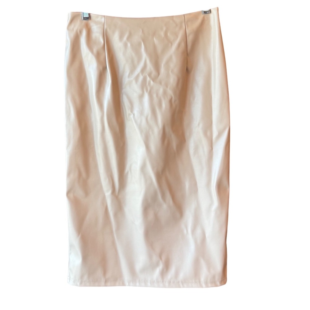 Eilly Bazar‎ Faux Leather Pencil Skirt Beige Midi Skirt Size Large